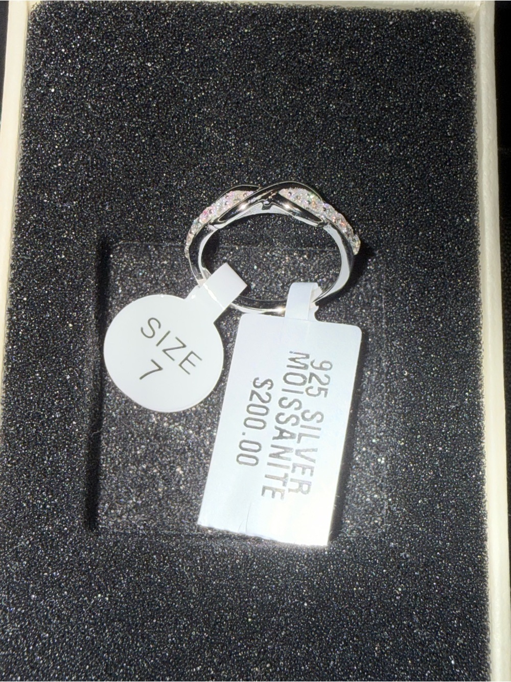 Sterling Silver Moissanite Twist Ring in Silver - Size 7